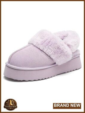 Genuine Suede Platform Slippers Fuzzy Winter Shoes